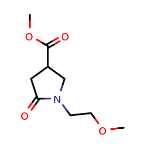Chemical structure of Methyl 1-(2-Methoxyethyl)-2-oxopyrrolidine-4-carboxylate , CAS 1272755-99-3, AChemBlock U139963