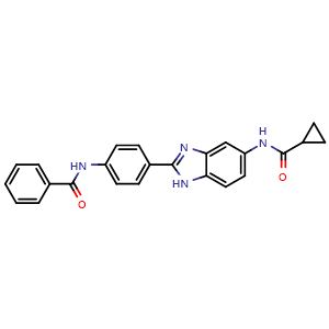 Chemical structure of N-[4-(5-cyclopropanecarboxamido-1H-benzimidazol-2-yl)phenyl]benzamide , CAS 1261268-99-8, AChemBlock U140015