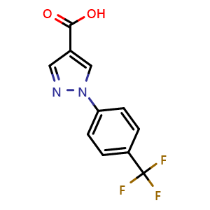 Chemical structure of 1-[4-(Trifluoromethyl)phenyl]pyrazole-4-carboxylic acid , CAS 1260740-53-1, AChemBlock U140043