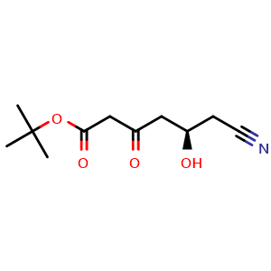 Chemical structure of tert-Butyl (R)-6-Cyano-5-hydroxy-3-oxohexanoate , CAS 125988-01-4, AChemBlock U140053