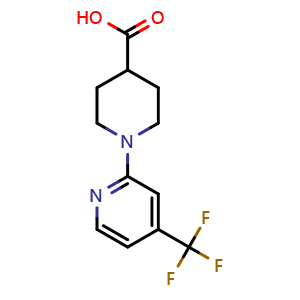 Chemical structure of 1-[4-(Trifluoromethyl)-2-pyridyl]piperidine-4-carboxylic acid , CAS 1256792-04-7, AChemBlock U140070