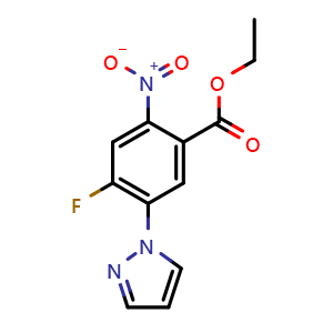 Chemical structure of Ethyl 4-Fluoro-2-nitro-5-(1-pyrazolyl)benzoate , CAS 1256633-41-6, AChemBlock U140074
