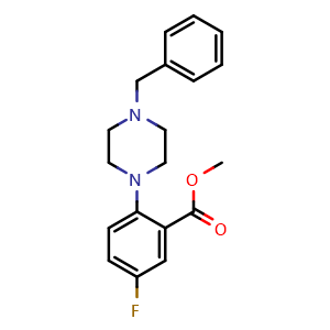 Chemical structure of Methyl 2-(4-Benzylpiperazino)-5-fluorobenzoate , CAS 1256633-30-3, AChemBlock U140079