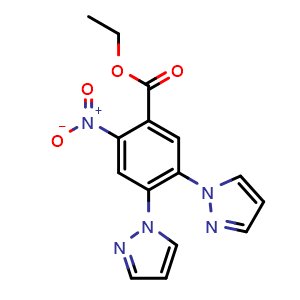 Chemical structure of Ethyl 2-Nitro-4,5-di(1-pyrazolyl)benzoate , CAS 1256633-25-6, AChemBlock U140081
