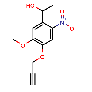 Chemical structure of alpha-Methyl-5-methoxy-2-nitro-4-(2-propyn-1-yloxy)benzyl Alcohol , CAS 1255792-05-2, AChemBlock U140091