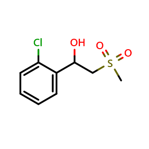 Chemical structure of 1-(2-Chlorophenyl)-2-(methylsulfonyl)ethanol , CAS 1249591-96-5, AChemBlock U140121