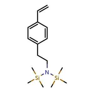 Chemical structure of 1,1,1-Trimethyl-N-(trimethylsilyl)-N-(4-vinylphenethyl)silanamine , CAS 124885-97-8, AChemBlock U140125