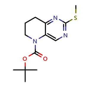 Chemical structure of 5-Boc-2-(methylthio)-5,6,7,8-tetrahydropyrido[3,2-d]pyrimidine , CAS 1246471-43-1, AChemBlock U140137