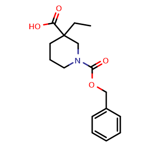Chemical structure of 1-Cbz-3-ethylpiperidine-3-carboxylic acid , CAS 1245808-57-4, AChemBlock U140143