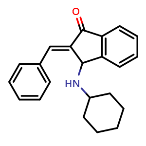 Chemical structure of (2E)-2-benzylidene-3-(cyclohexylamino)-2,3-dihydro-1H-inden-1-one , CAS 1245792-51-1, AChemBlock U140145