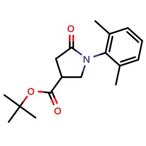 Chemical structure of tert-butyl 1-(2,6-dimethylphenyl)-5-oxopyrrolidine-3-carboxylate , CAS 1242179-00-5, AChemBlock U140158