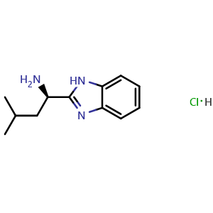 Chemical structure of (R)-1-(1H-Benzimidazol-2-yl)-3-methylbutylamine hydrochloride , CAS 1235643-62-5, AChemBlock U140173