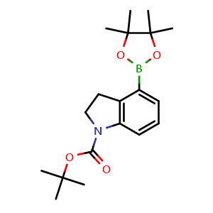 Chemical structure of tert-butyl 4-(4,4,5,5-tetramethyl-1,3,2-dioxaborolan-2-yl)-1-indolinecarboxylate , CAS 1235451-62-3, AChemBlock U140175