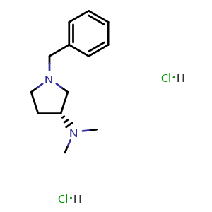 Chemical structure of (R)-1-Benzyl-3-dimethylaminopyrrolidine dihydrochloride , CAS 1235058-59-9, AChemBlock U140178