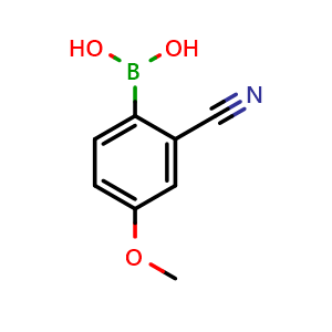 Chemical structure of 2-Cyano-4-methoxyphenylboronic acid , CAS 1233968-22-3, AChemBlock U140183