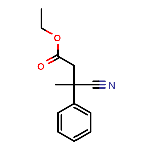 Chemical structure of Ethyl 3-Cyano-3-phenylbutanoate , CAS 123064-05-1, AChemBlock U140193