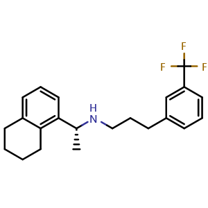 Chemical structure of (R)-N-[1-(5,6,7,8-Tetrahydronaphthalen-1-yl)ethyl]-3-[3-(trifluoromethyl)phenyl]-1-propylamine , CAS 1229224-93-4, AChemBlock U140195