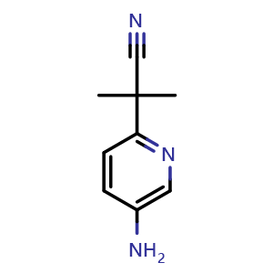 Chemical structure of 2-(5-Amino-2-pyridyl)-2-methylpropanenitrile , CAS 1226776-95-9, AChemBlock U140224