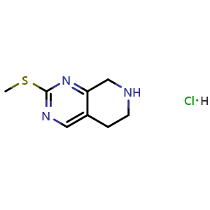 Chemical structure of 2-(Methylthio)-5,6,7,8-tetrahydropyrido[3,4-d]pyrimidine hydrochloride , CAS 1226776-81-3, AChemBlock U140234