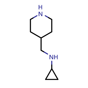 Chemical structure of N-(4-Piperidylmethyl)cyclopropanamine , CAS 1225472-72-9, AChemBlock U140239