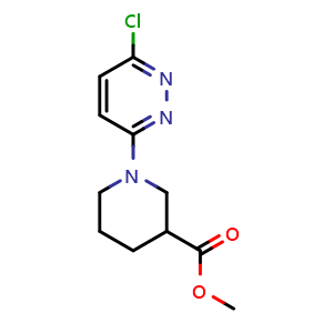 Chemical structure of Methyl 1-(6-Chloro-3-pyridazinyl)piperidine-3-carboxylate , CAS 1208086-32-1, AChemBlock U140306