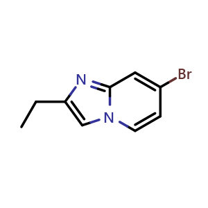 Chemical structure of 7-bromo-2-ethyl-imidazo[1,2-a]pyridine , CAS 1202179-41-6, AChemBlock U140344
