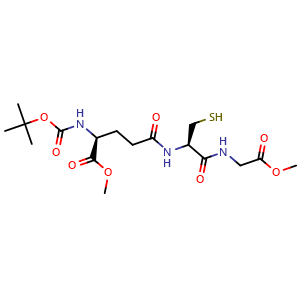 Chemical structure of Methyl (S)-2-(Boc-amino)-5-[[(R)-3-mercapto-1-[(2-methoxy-2-oxoethyl)amino]-1-oxo-2-propyl]amino]-5-oxopentanoate , CAS 120033-58-1, AChemBlock U140354