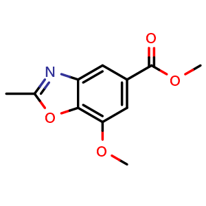 Chemical structure of Methyl 7-Methoxy-2-methylbenzoxazole-5-carboxylate , CAS 1197944-26-5, AChemBlock U140360