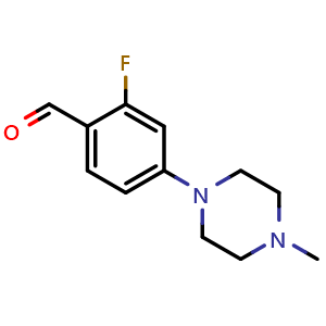 Chemical structure of 2-Fluoro-4-(4-methyl-1-piperazinyl)benzaldehyde , CAS 1197193-42-2, AChemBlock U140368