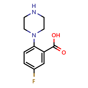 Chemical structure of 5-Fluoro-2-piperazinobenzoic acid , CAS 1197193-39-7, AChemBlock U140369