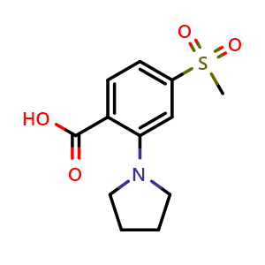 Chemical structure of 4-(Methylsulfonyl)-2-pyrrolidinobenzoic acid , CAS 1197193-17-1, AChemBlock U140382