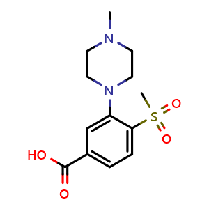 Chemical structure of 3-(4-Methyl-1-piperazinyl)-4-(methylsulfonyl)benzoic acid , CAS 1197193-05-7, AChemBlock U140388