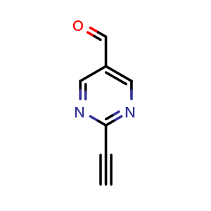 Chemical structure of 2-Ethynylpyrimidine-5-carbaldehyde , CAS 1196157-01-3, AChemBlock U140397