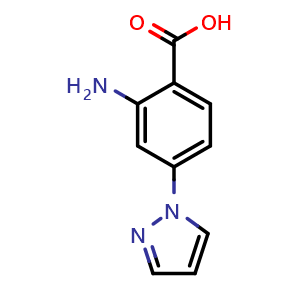 Chemical structure of 2-Amino-4-(1-pyrazolyl)benzoic acid , CAS 1186663-55-7, AChemBlock U140451