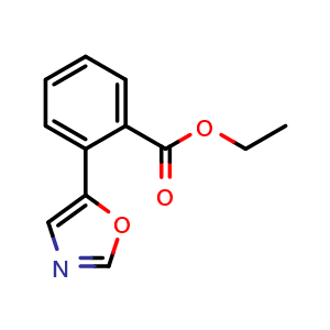 Chemical structure of Ethyl 2-(5-oxazolyl)benzoate , CAS 1186127-15-0, AChemBlock U140465