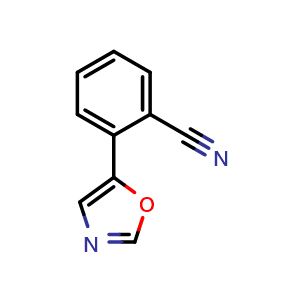 Chemical structure of 2-(5-Oxazolyl)benzonitrile , CAS 1186127-13-8, AChemBlock U140466