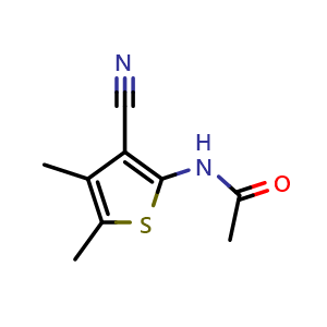 Chemical structure of N-(3-Cyano-4,5-dimethyl-2-thienyl)acetamide , CAS 117377-79-4, AChemBlock U140507