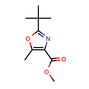 Chemical structure of 2-tert-Butyl-5-methyloxazole-4-carboxylicacid methyl ester , CAS 1143504-17-9, AChemBlock U140625