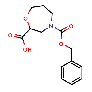 Chemical structure of 4-Cbz-2-homomorpholinecarboxylic acid , CAS 1141669-63-7, AChemBlock U140636