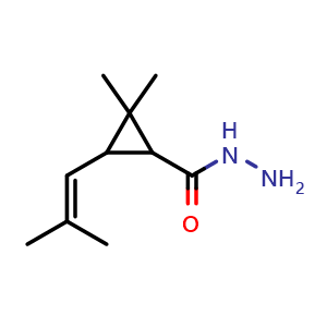 Chemical structure of 2,2-Dimethyl-3-(2-methyl-1-propenyl)cyclopropanecarbohydrazide , CAS 113904-76-0, AChemBlock U140651