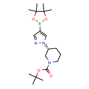 Chemical structure of tert-butyl (3R)-3-[4-(tetramethyl-1,3,2-dioxaborolan-2-yl)-1H-pyrazol-1-yl]piperidine-1-carboxylate , CAS 1138820-79-7, AChemBlock U140652