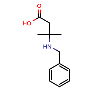 Chemical structure of 3-(Benzylamino)-3-methylbutanoic acid , CAS 113479-11-1, AChemBlock U140663