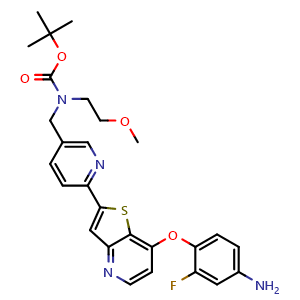 Chemical structure of 4-[[2-[5-[[Boc(2-methoxyethyl)amino]methyl]-2-pyridyl]-7-thieno[3,2-b]pyridyl]oxy]-3-fluoroaniline , CAS 1123837-34-2, AChemBlock U140687