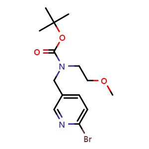 Chemical structure of tert-Butyl [(6-Bromopyridin-3-yl)methyl](2-methoxyethyl)carbamate , CAS 1123837-28-4, AChemBlock U140688