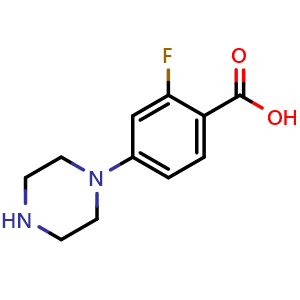 Chemical structure of 2-Fluoro-4-piperazinobenzoic acid , CAS 1121613-69-1, AChemBlock U140692