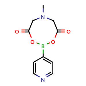 Chemical structure of 6-methyl-2-(pyridin-4-yl)-1,3,6,2-dioxazaborocane-4,8-dione , CAS 1104636-72-7, AChemBlock U140709
