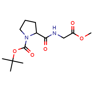 Chemical structure of 1-Boc-2-(2-methoxy-2-oxoethylcarbamoyl)pyrrolidine , CAS 1097194-13-2, AChemBlock U140726