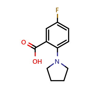 Chemical structure of 5-Fluoro-2-pyrrolidinobenzoic acid , CAS 1096304-38-9, AChemBlock U140729