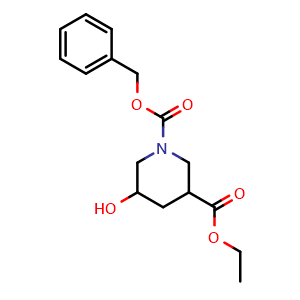 Chemical structure of Ethyl 1-Cbz-5-Hydroxypiperidine-3-carboxylate , CAS 1095010-49-3, AChemBlock U140731