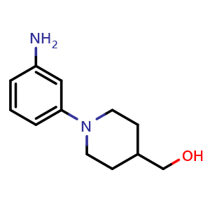 Chemical structure of 1-(3-Aminophenyl)piperidine-4-methanol , CAS 1094301-02-6, AChemBlock U140738